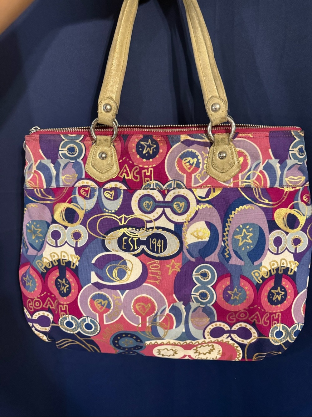 Coach Multicolor Poppy Print Tote with Gold-Tone Handles